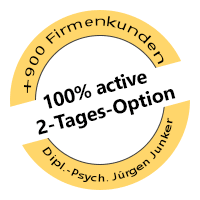2-Tages-Option 100% active performance quality seal aktives Performance Training mit Dipl.-Psych. Jürgen Junker, seit 1995 über 900 zufriedene Firmenkunden